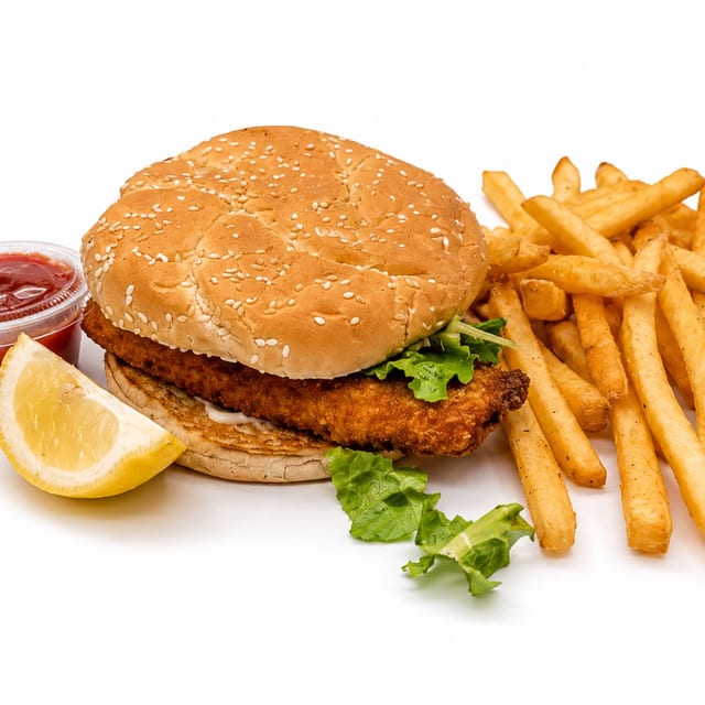 Grouper Sandwich & French Fries.